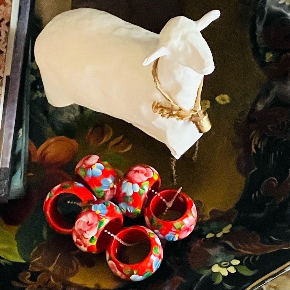6 Vintage Wooden Hand Painted Floral Napkin Rings Holders Boho Farmhouse…